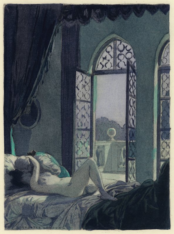 Illustratie voor memoires van Casanova (kleurenlitho) door Jules Marie Auguste Leroux