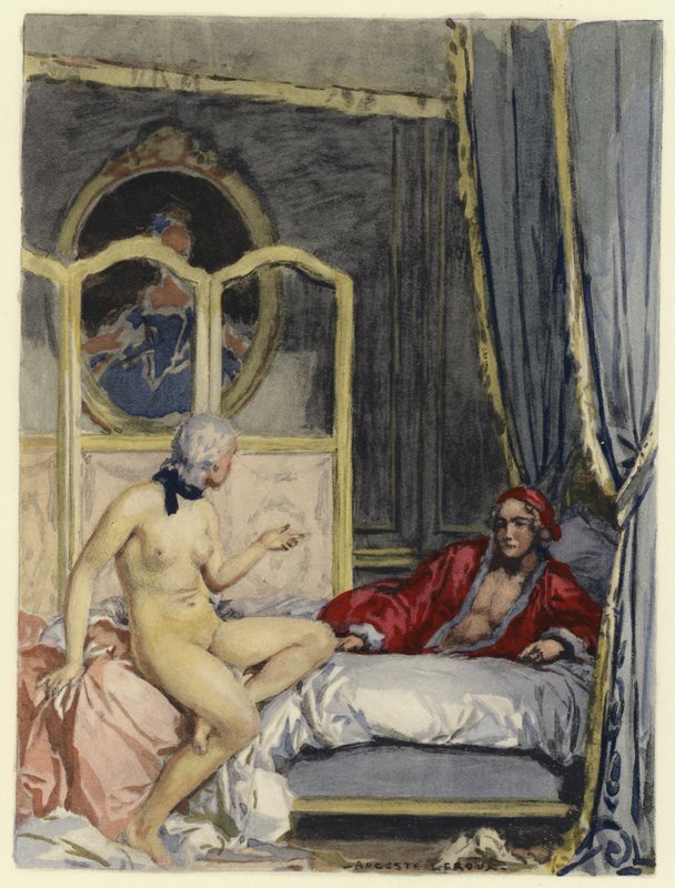 Illustratie voor memoires van Casanova (kleurenlitho) door Jules Marie Auguste Leroux
