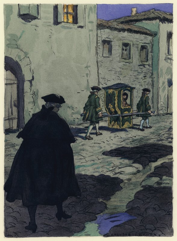 Illustratie voor memoires van Casanova (kleurenlitho) door Jules Marie Auguste Leroux