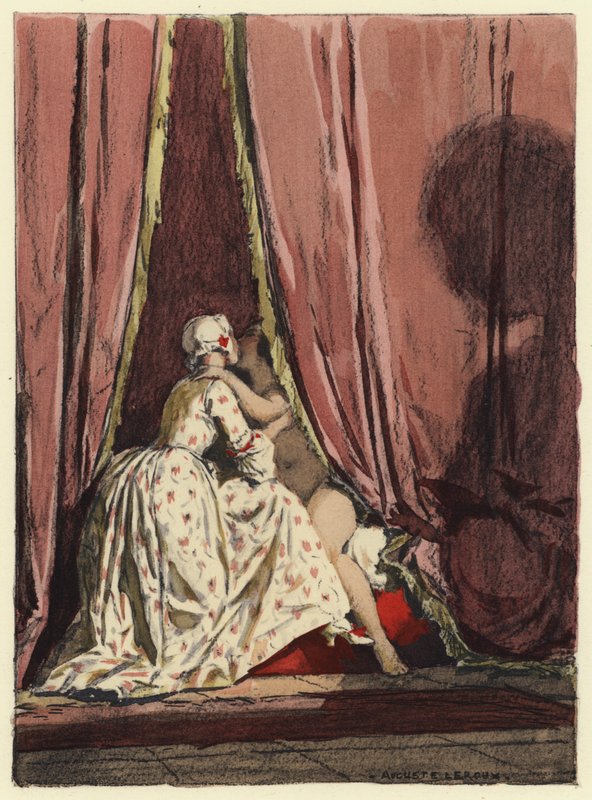 Illustratie voor memoires van Casanova (kleurenlitho) door Jules Marie Auguste Leroux