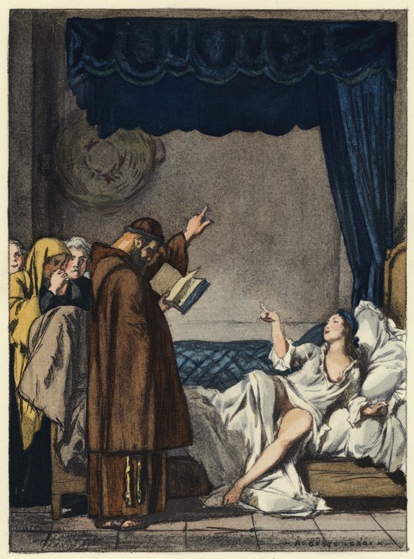 Illustratie voor memoires van Casanova (kleurenlitho) door Jules Marie Auguste Leroux