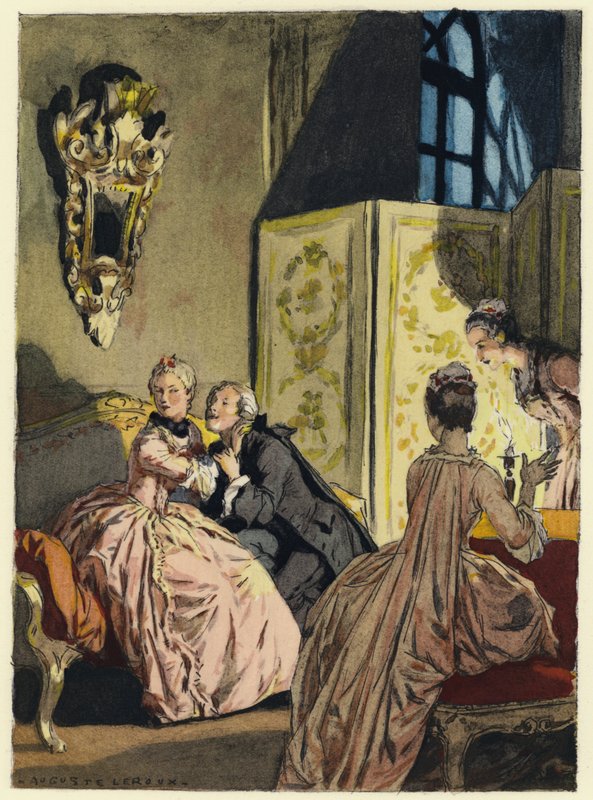 Illustratie voor memoires van Casanova (kleurenlitho) door Jules Marie Auguste Leroux