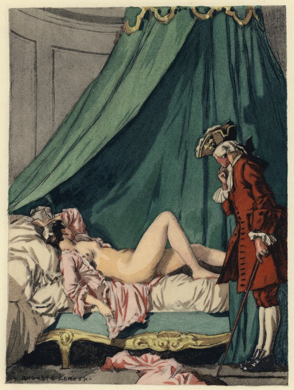 Illustratie voor memoires van Casanova (kleurenlitho) door Jules Marie Auguste Leroux