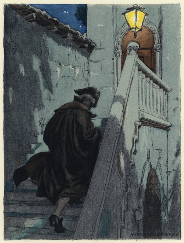 Illustratie voor memoires van Casanova (kleurenlitho) door Jules Marie Auguste Leroux