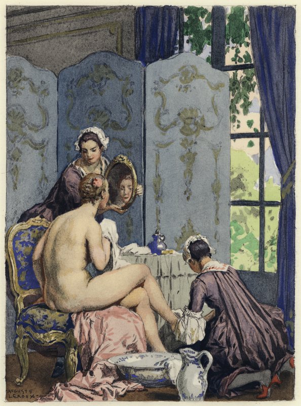 Illustratie voor memoires van Casanova (kleurenlitho) door Jules Marie Auguste Leroux