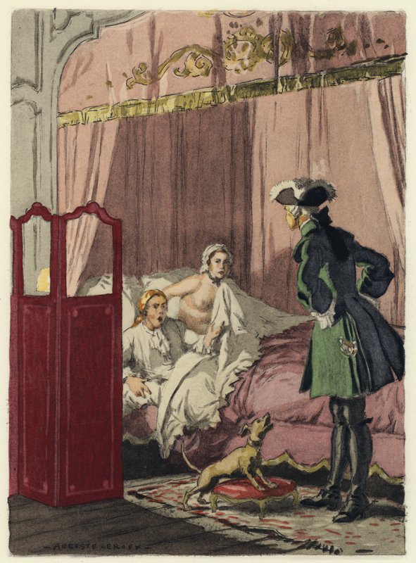 Illustratie voor memoires van Casanova (kleurenlitho) door Jules Marie Auguste Leroux