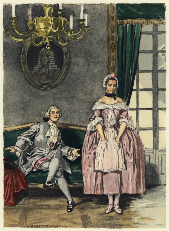 Illustratie voor memoires van Casanova (kleurenlitho) door Jules Marie Auguste Leroux