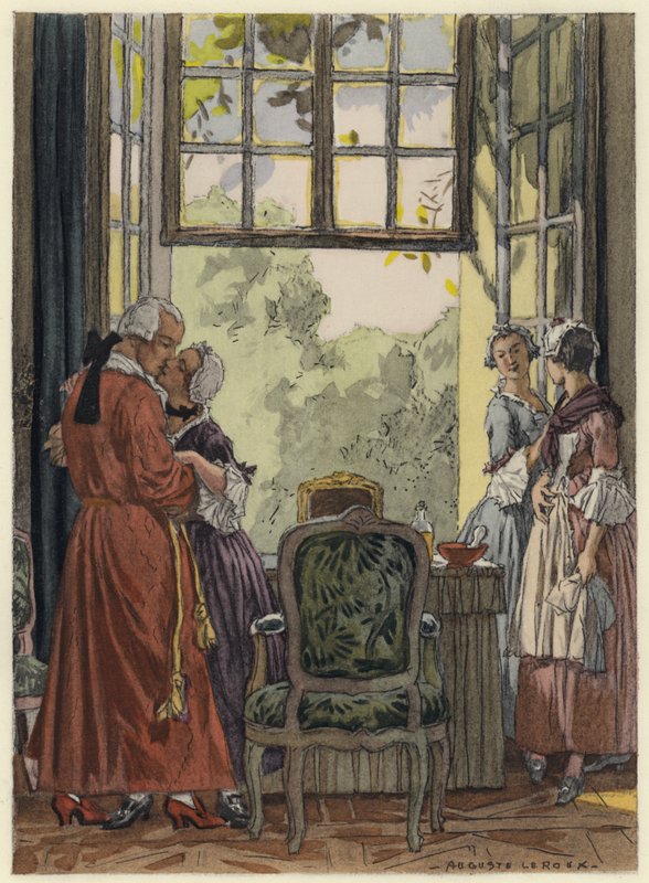 Illustratie voor memoires van Casanova (kleurenlitho) door Jules Marie Auguste Leroux