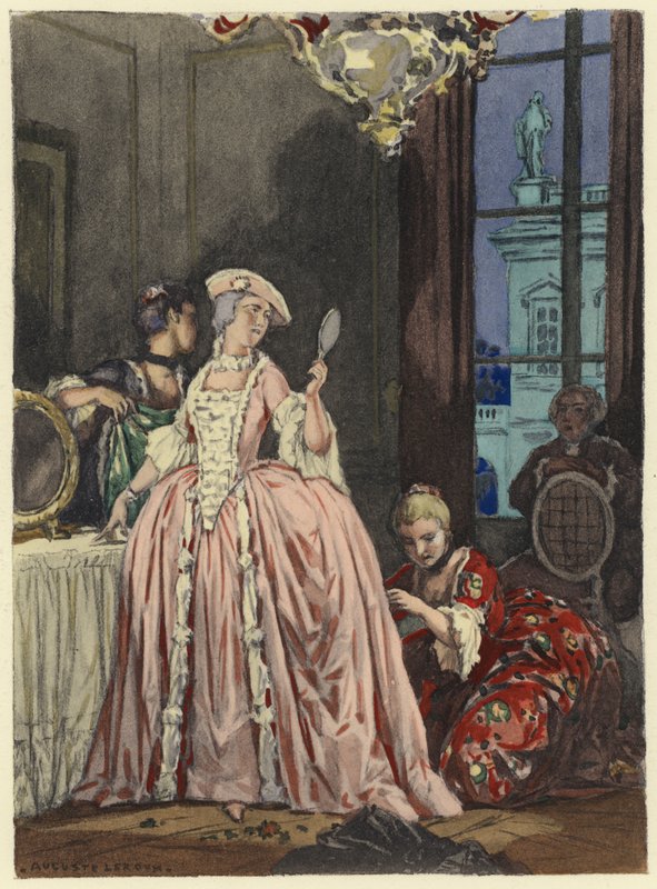 Illustratie voor memoires van Casanova (kleurenlitho) door Jules Marie Auguste Leroux