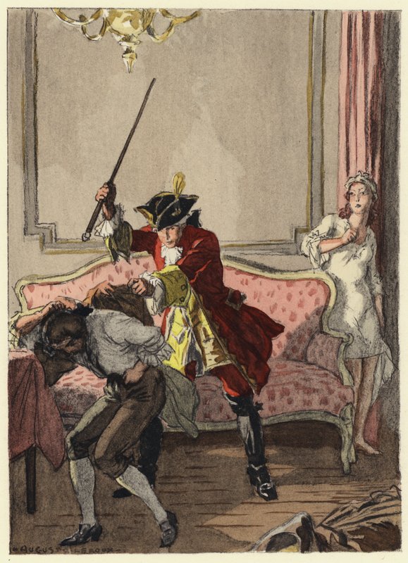 Illustratie voor memoires van Casanova (kleurenlitho) door Jules Marie Auguste Leroux
