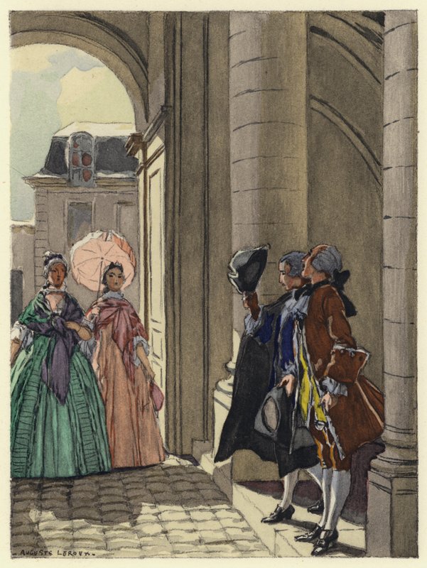 Illustratie voor memoires van Casanova (kleurenlitho) door Jules Marie Auguste Leroux