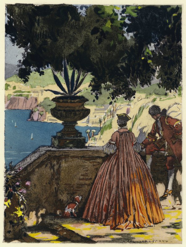 Illustratie voor memoires van Casanova (kleurenlitho) door Jules Marie Auguste Leroux