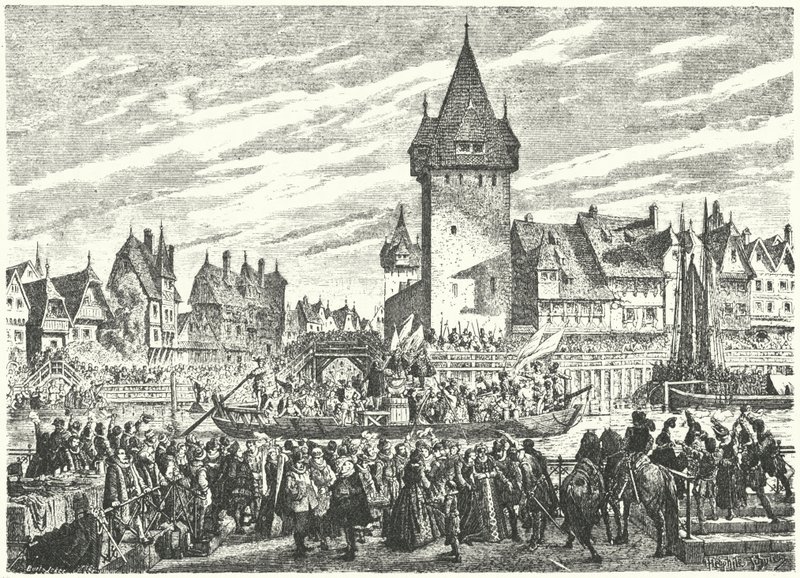 De Hirsebreifahrt, transport van een lading gierst per boot van Zürich naar de bondgenoot van de stad, Straatsburg door Jules Theophile (after) Schuler