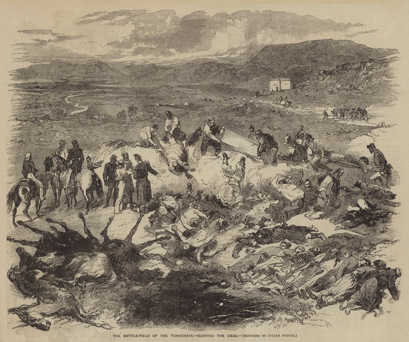 Het Slagveld van de Tchernaya, het Begraven van de Doden door Julian Portch