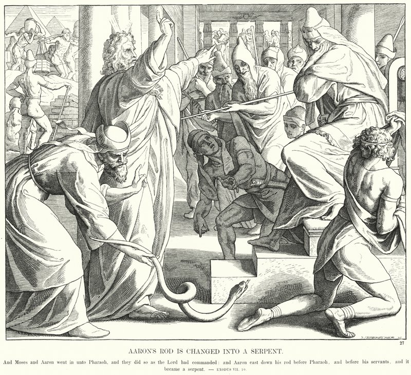 Aärons staf verandert in een slang door Julius (after) Schnorr von Carolsfeld