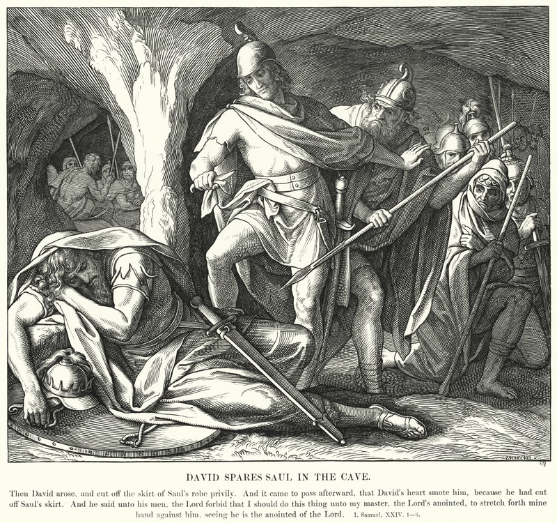 David Spaart Saul in de Grot (gravure) door Julius (after) Schnorr von Carolsfeld