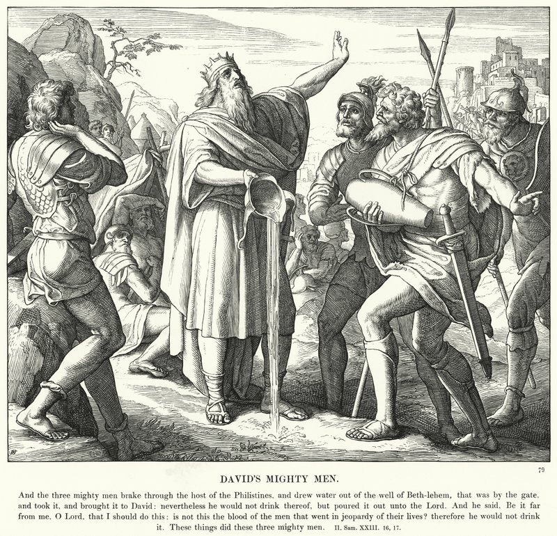 Davids Machtige Mannen (gravure) door Julius (after) Schnorr von Carolsfeld