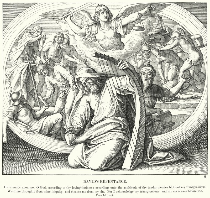 Davids Berouw (gravure) door Julius (after) Schnorr von Carolsfeld