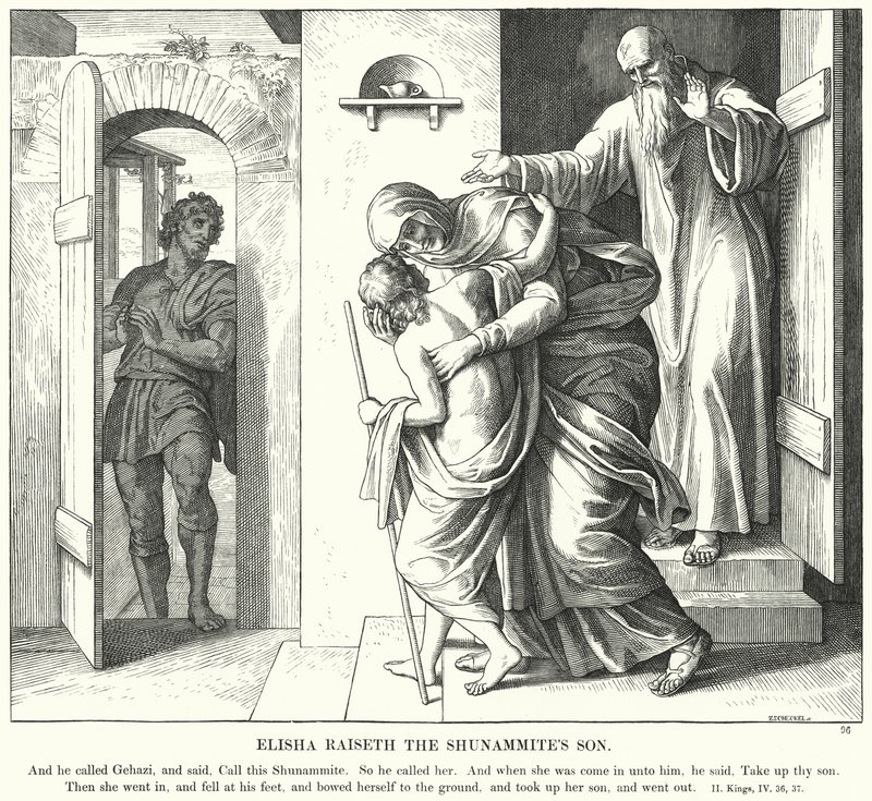 Elisa Wekt de Zoon van de Sunamitische op door Julius (after) Schnorr von Carolsfeld