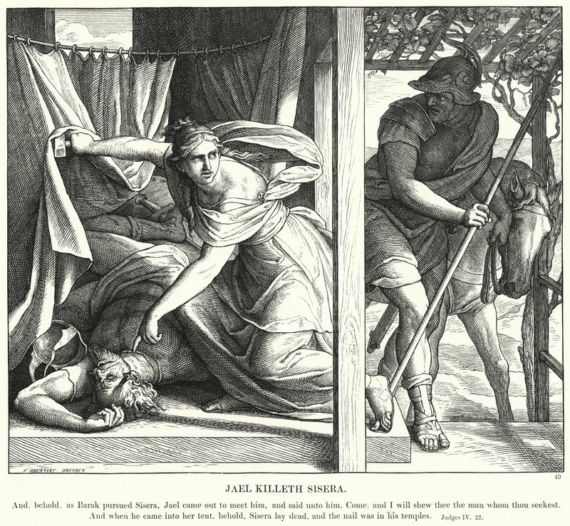 Jael doodt Sisera door Julius (after) Schnorr von Carolsfeld