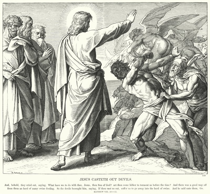 Jezus werpt duivels uit door Julius (after) Schnorr von Carolsfeld