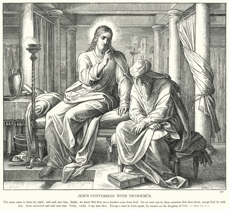 Jezus Gesprek met Nicodemus (gravure) door Julius (after) Schnorr von Carolsfeld