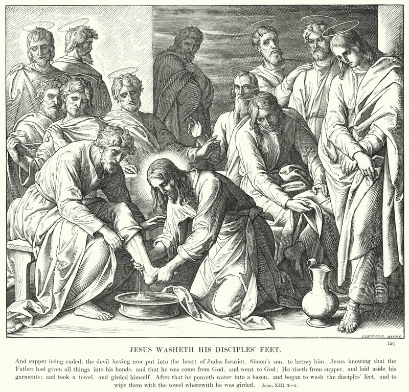 Jezus wast de voeten van zijn discipelen door Julius (after) Schnorr von Carolsfeld