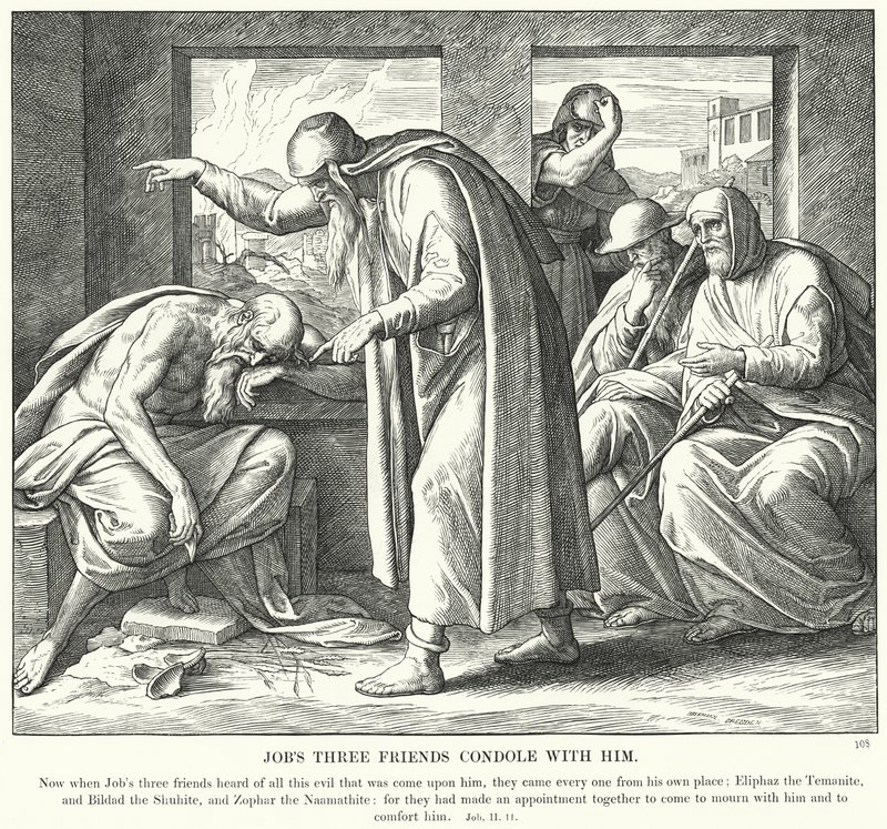 Jobs Drie Vrienden Condoleren met Hem door Julius (after) Schnorr von Carolsfeld