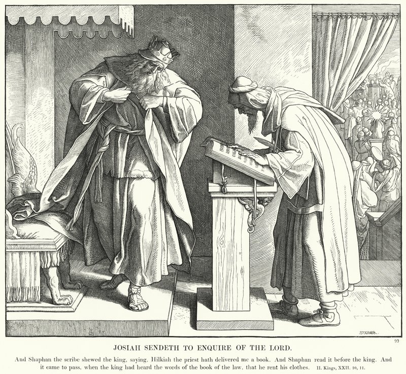 Josia stuurt om de Heer te raadplegen door Julius (after) Schnorr von Carolsfeld