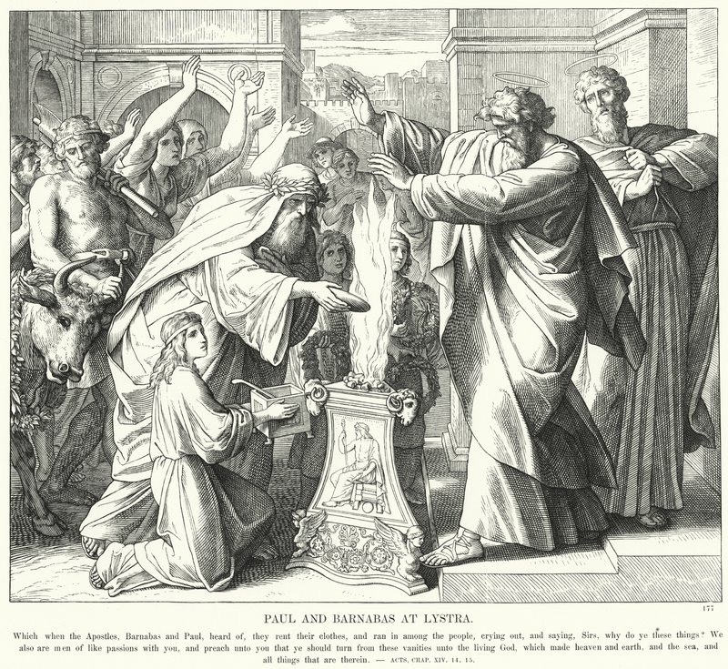 Paulus en Barnabas in Lystra door Julius (after) Schnorr von Carolsfeld