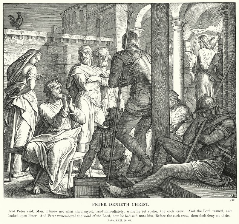 Petrus Verloochent Christus (gravure) door Julius (after) Schnorr von Carolsfeld