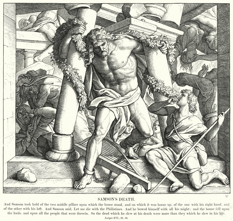 De dood van Simson door Julius (after) Schnorr von Carolsfeld