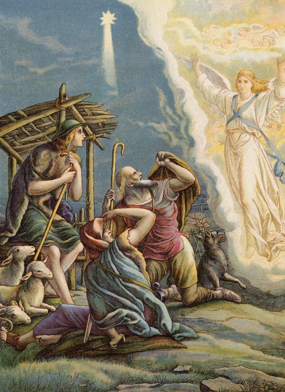 Herders ontvangen goed nieuws door Julius (after) Schnorr von Carolsfeld
