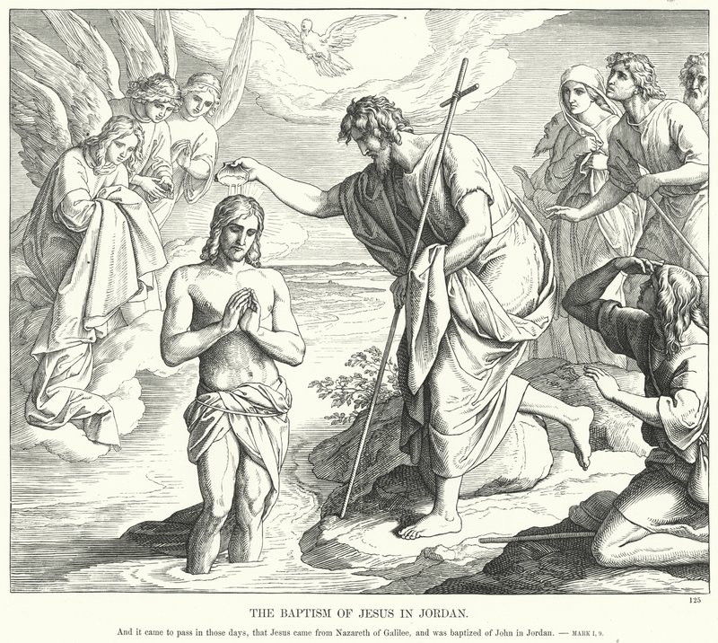 De Doop van Jezus in de Jordaan (gravure) door Julius (after) Schnorr von Carolsfeld