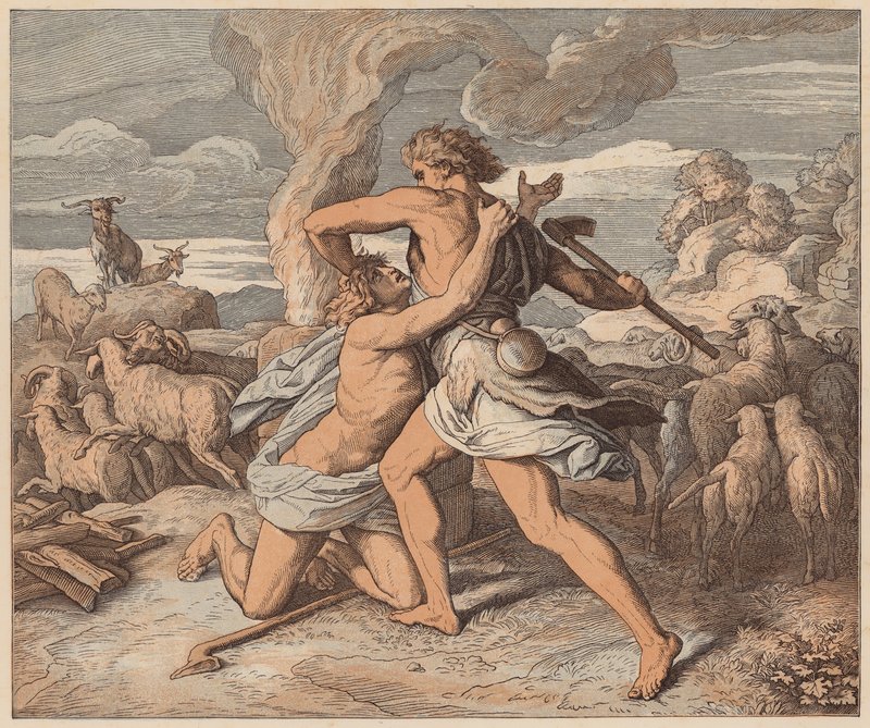 De dood van Abel, Genesis, IV, 8 door Julius (after) Schnorr von Carolsfeld