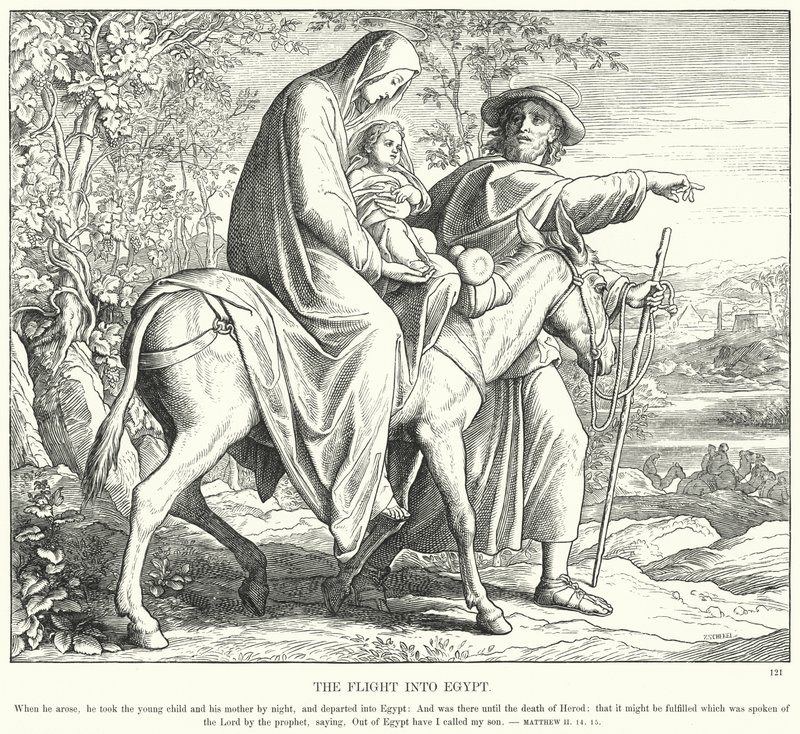 De Vlucht naar Egypte (gravure) door Julius (after) Schnorr von Carolsfeld