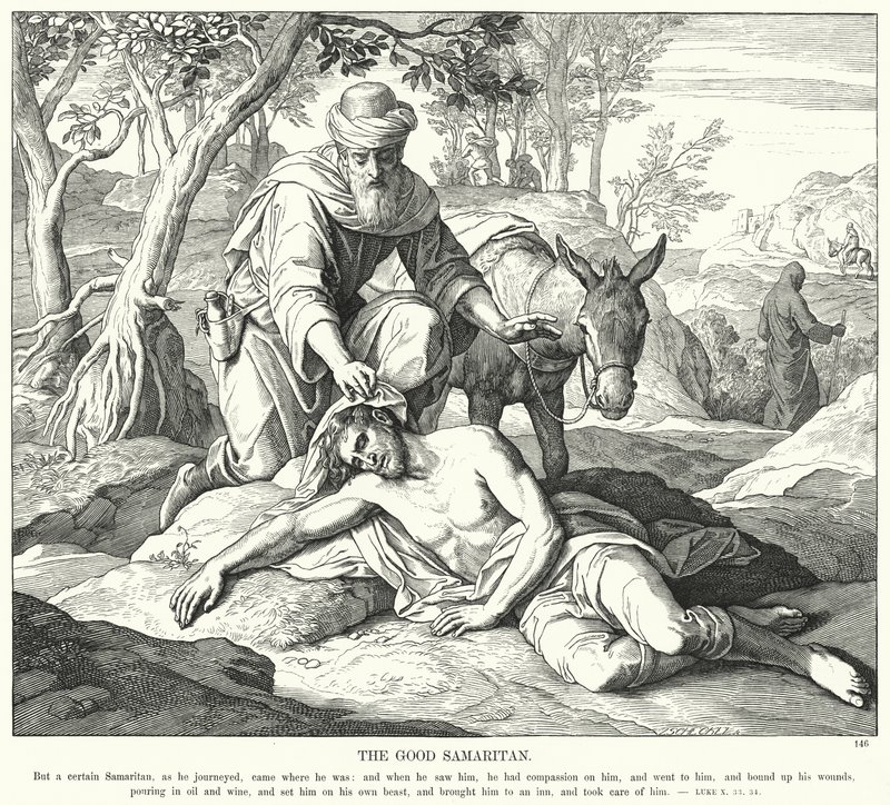 De Barmhartige Samaritaan door Julius (after) Schnorr von Carolsfeld