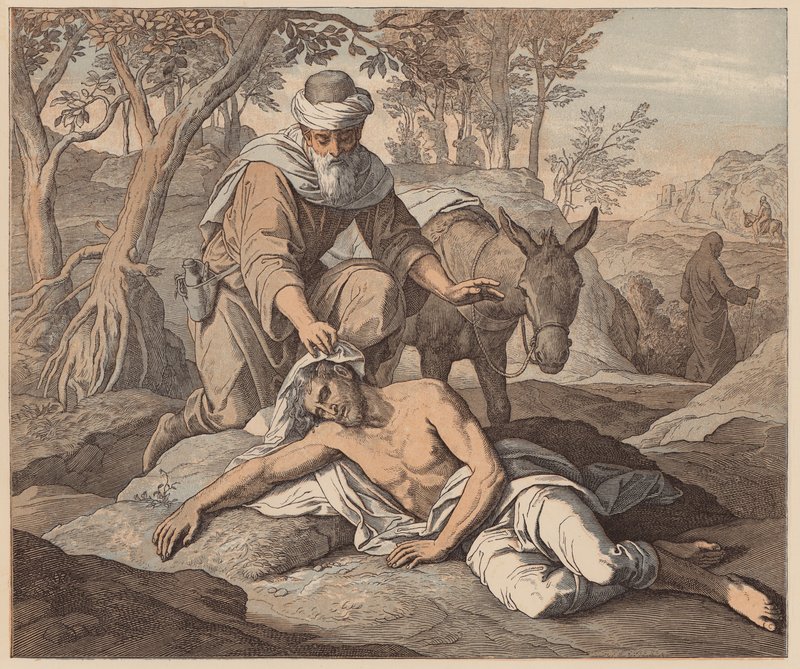 De barmhartige Samaritaan, St. Lucas, X, 33, 34 door Julius (after) Schnorr von Carolsfeld