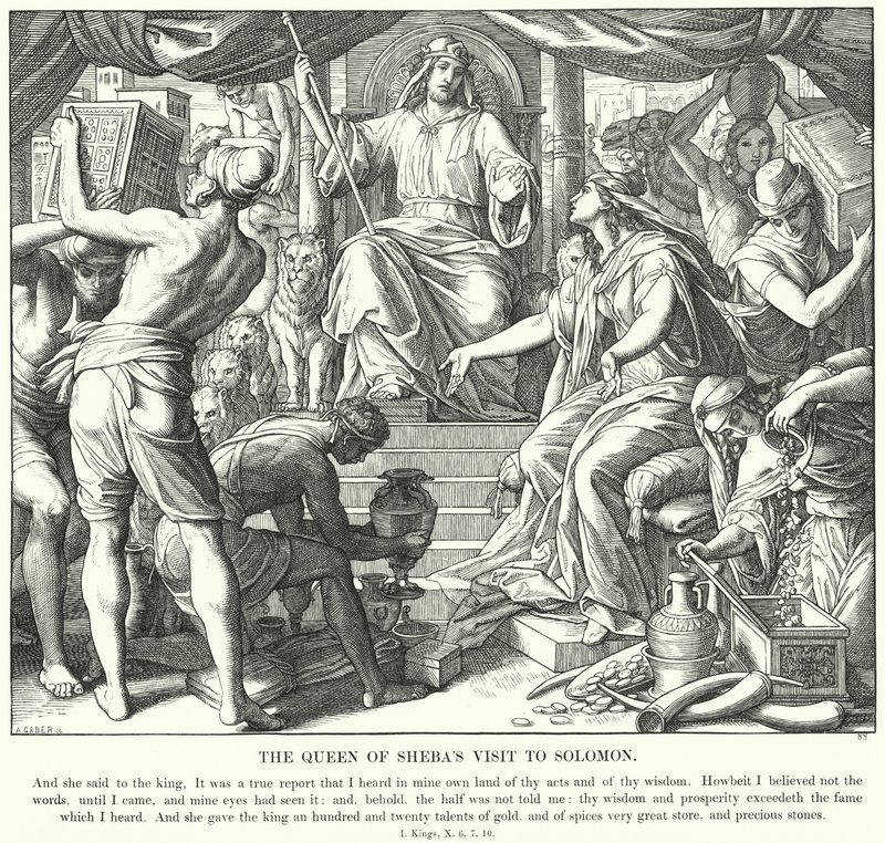 Het Bezoek van de Koningin van Sheba aan Salomo (gravure) door Julius (after) Schnorr von Carolsfeld