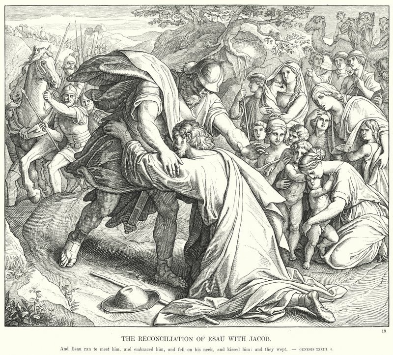 De verzoening van Esau met Jakob door Julius (after) Schnorr von Carolsfeld