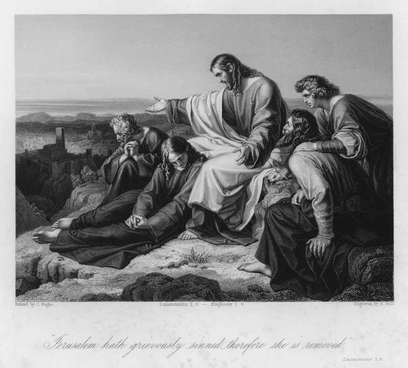 Christus voorspelt de val van Jeruzalem, Klaagliederen I, 8 (gravure) door Karl Joseph (after) Begas
