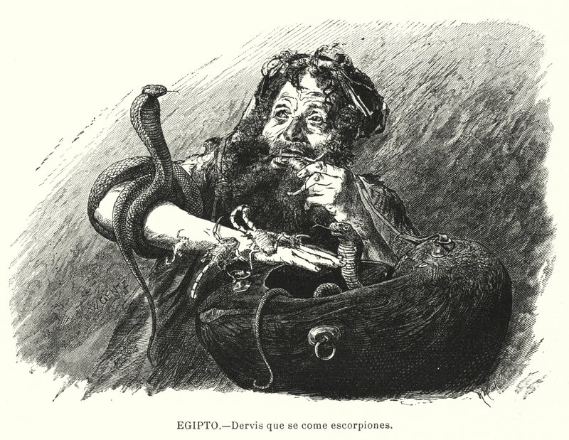 Dervish die schorpioenen eet, Egypte door Karl Wilhelm Gentz