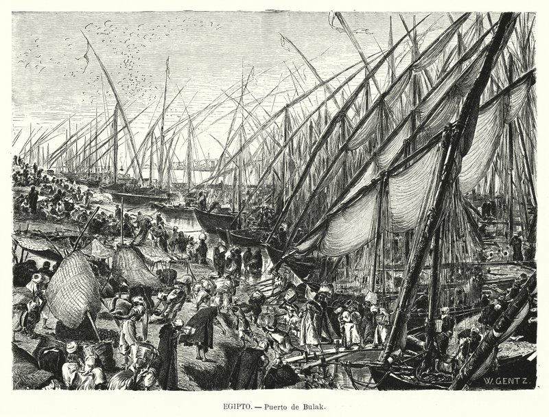 Kades aan de rivier de Nijl bij Bulaq, Caïro, Egypte door Karl Wilhelm Gentz