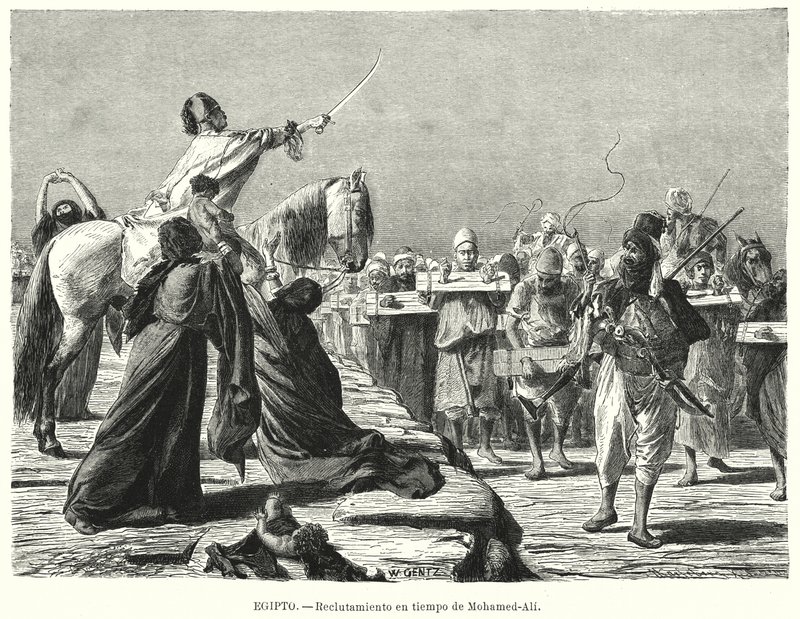 Werving van soldaten in het Ottomaanse leger tijdens de tijd van Muhammad Ali, Khedive van Egypte door Karl Wilhelm Gentz