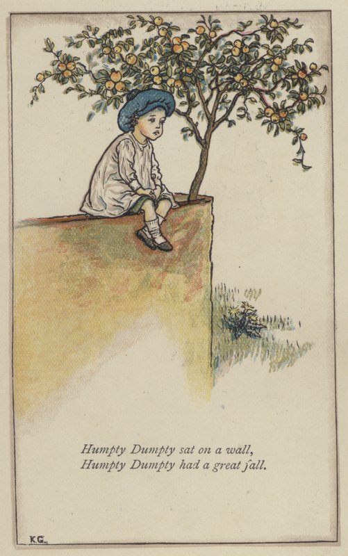 Humpty Dumpty zat op een muur door Kate (after) Greenaway