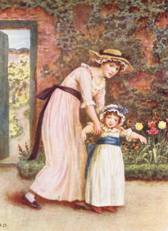 Twee meisjes in een tuin door Kate (after) Greenaway