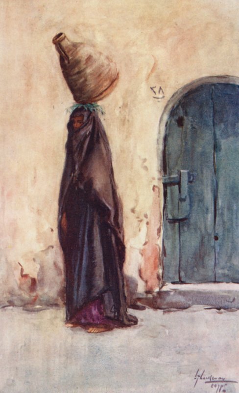 Mensen van Egypte: Inheemse vrouw die een waterkruik draagt, Fellaha Hamla el Belassi door Lance Thackeray