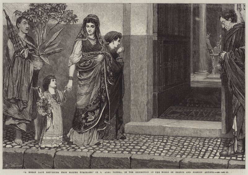 Een Romeinse Dame die Terugkeert van het Doen van Aankopen door Lawrence Alma Tadema