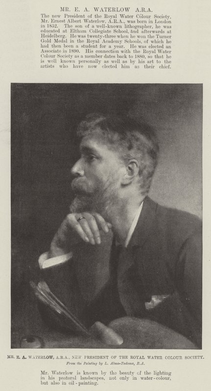 Mr E A Waterlow, ARA, nieuwe president van de Royal Water Colour Society door Lawrence Alma Tadema