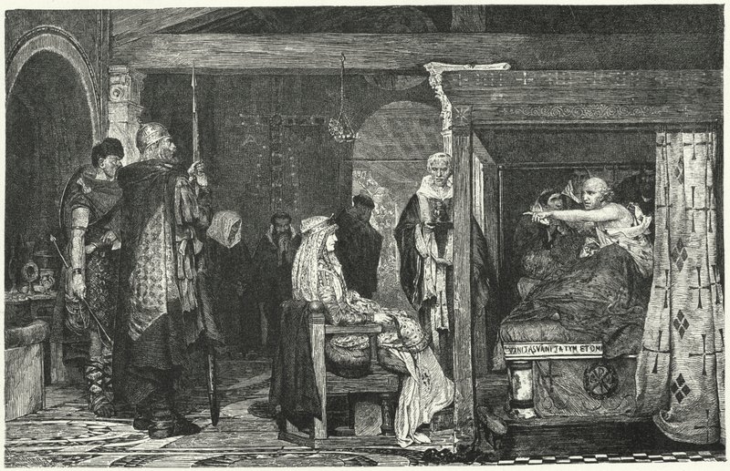 Koningin Fredegund aan het sterfbed van Bisschop Praetextatus, 586 door Lawrence Alma-Tadema